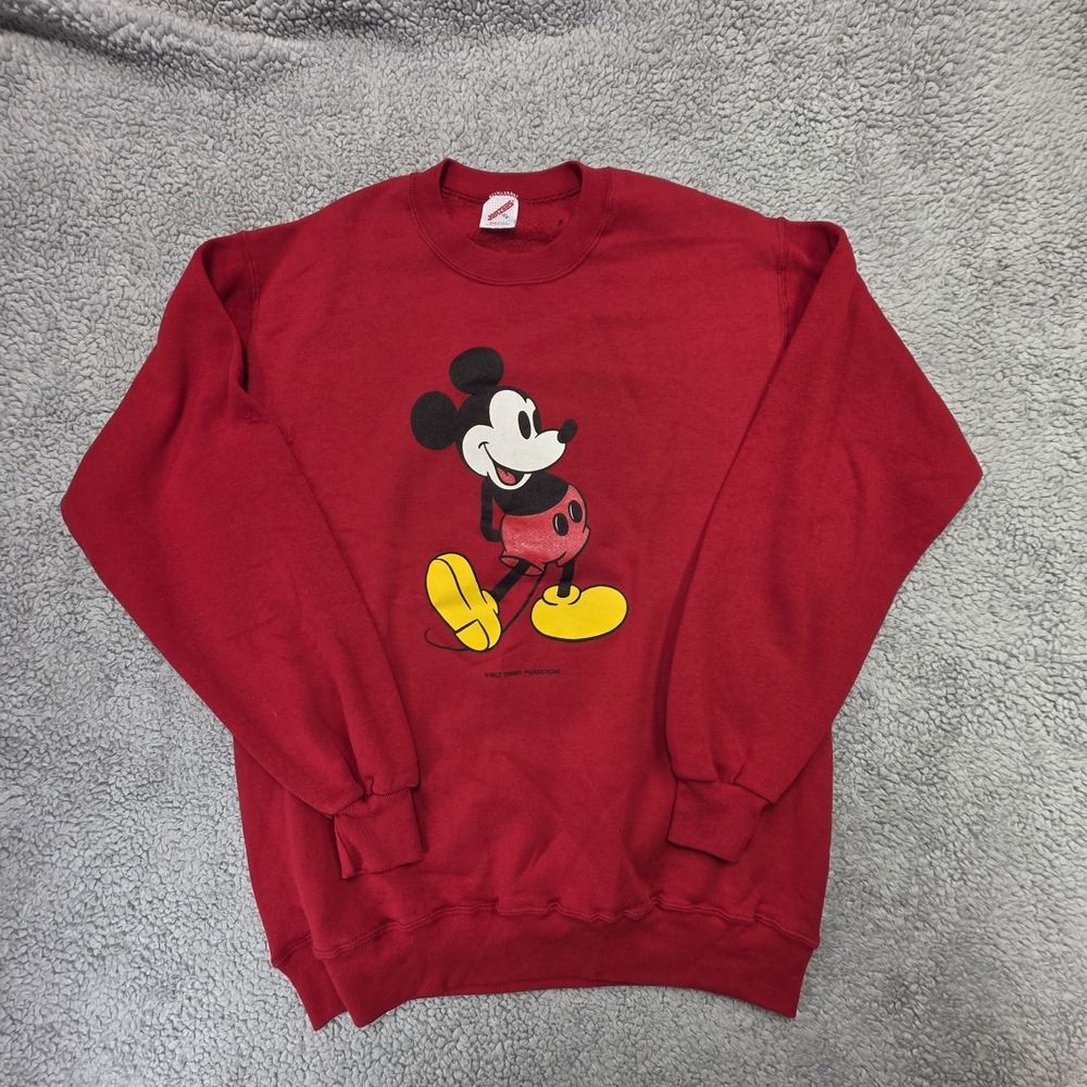 VTG 80s Mickey Mouse Red Sweatshirt Classic Red Walt Disney Raglan‎ Size XLarge